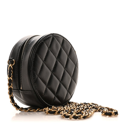 Chanel Lambskin Quilted Round Clutch With Chain Black 3 of 10