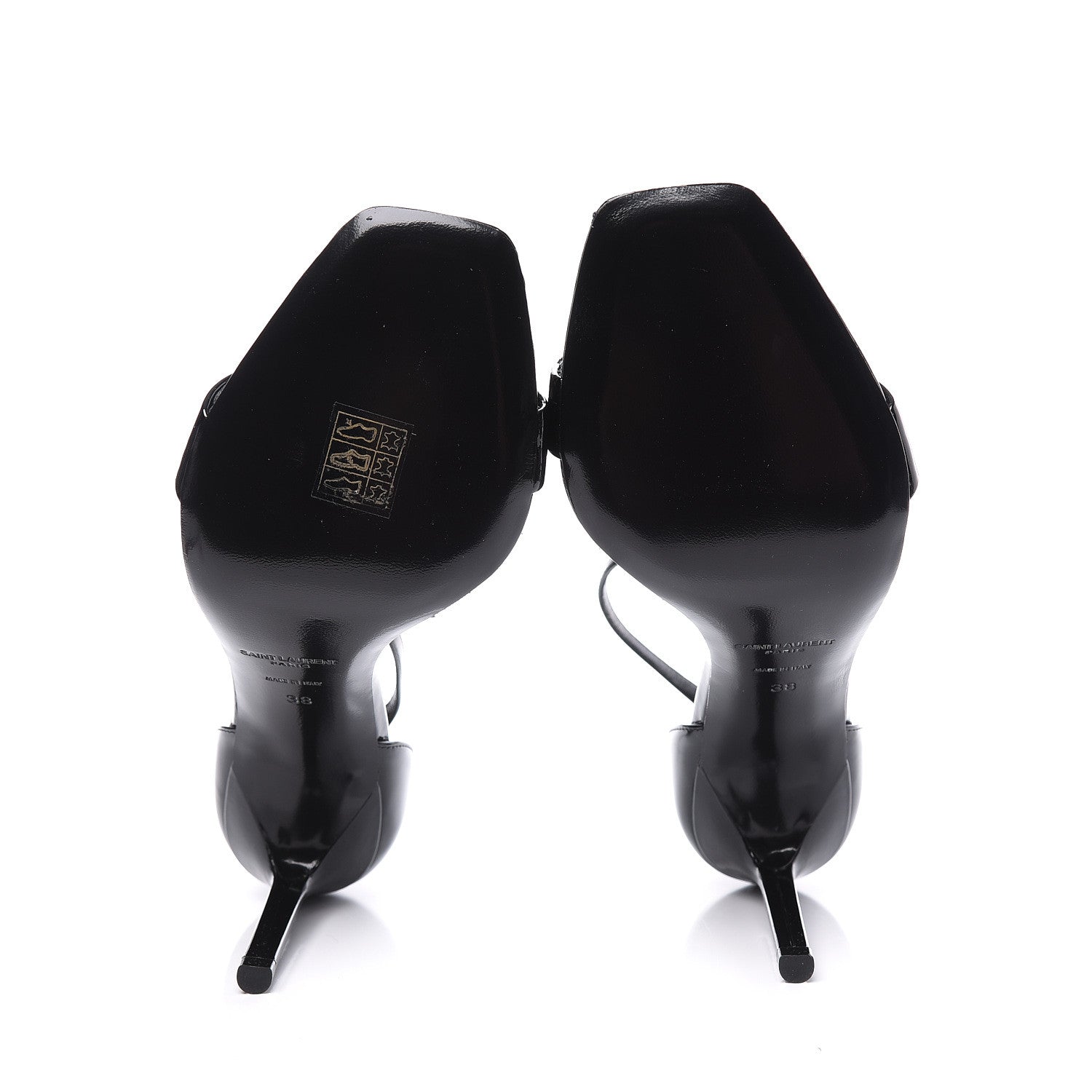Saint Laurent Patent Calfskin Crystal Amber Bow 85 Ankle Strap Sandals 38 Black 5 of 9