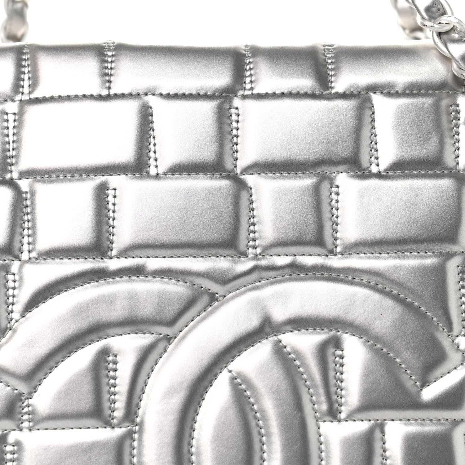 Chanel Vinyl Quilted Frozen Shopping Tote Silver 9 of 13