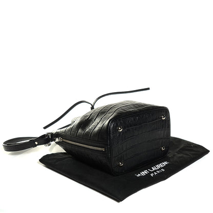 Saint Laurent Calfskin Crocodile Embossed Medium Emmanuelle Bucket Bag Black 4 of 7