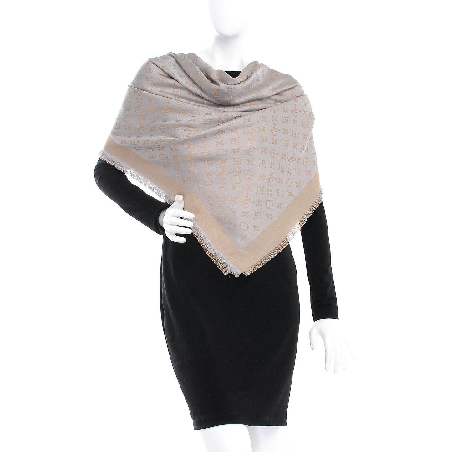 Silk Lurex Wool Monogram Shine Shawl Charcoal Greige