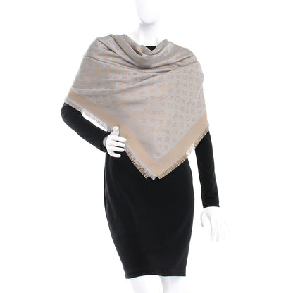 Louis Vuitton Silk Lurex Wool Monogram Shine Shawl Charcoal Greige 2 of 6