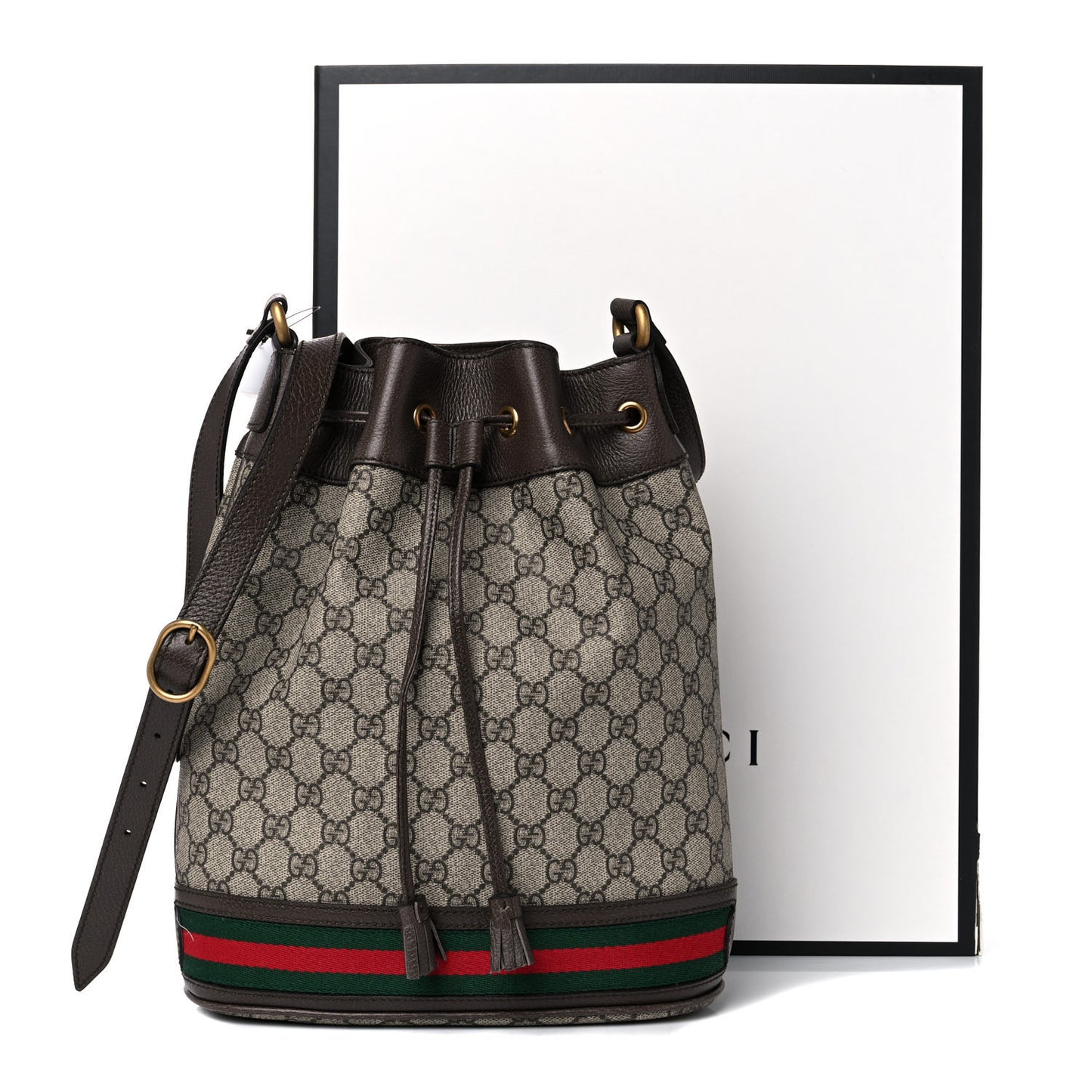 GG Supreme Monogram Web Ophidia Bucket Bag Brown