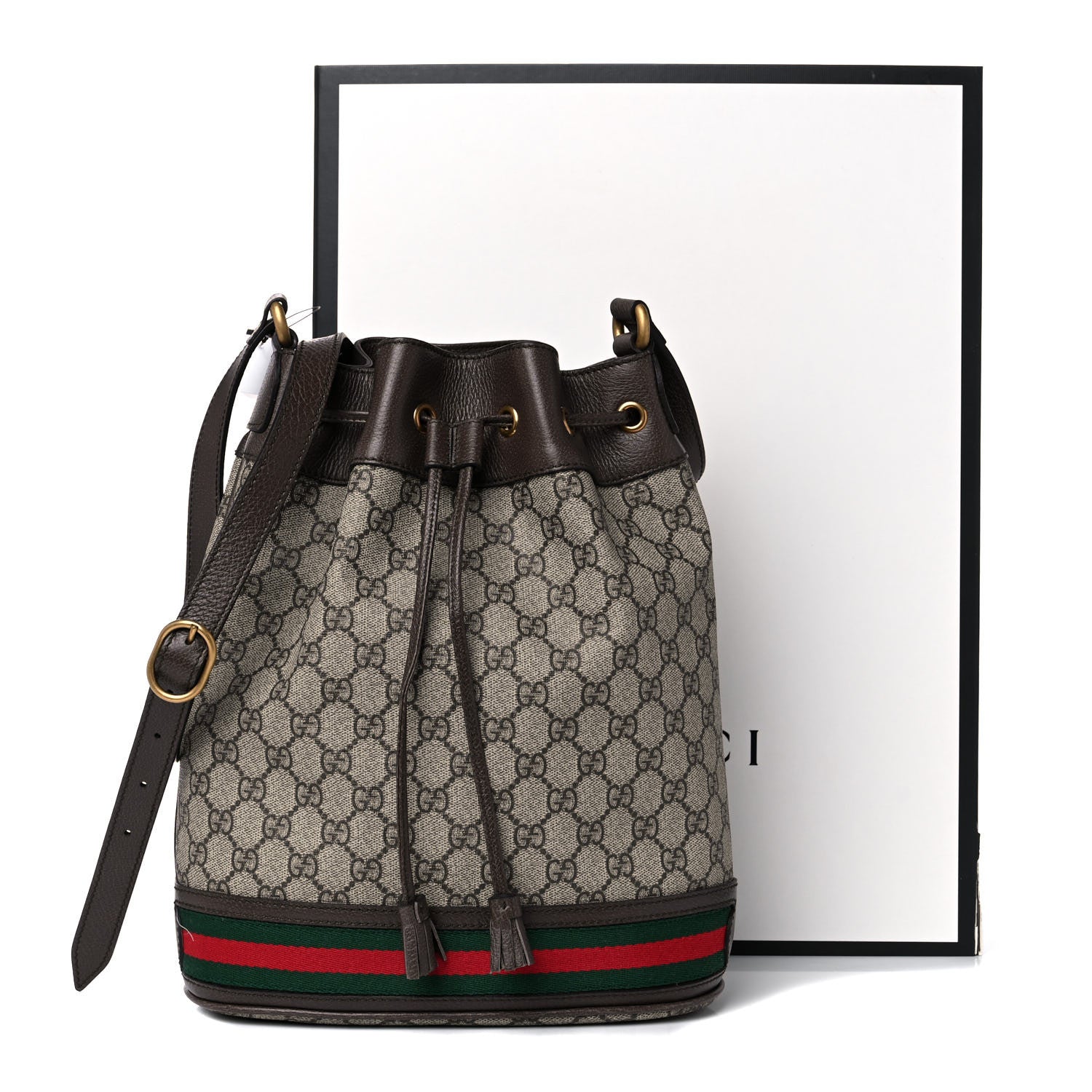 Gucci GG Supreme Monogram Web Ophidia Bucket Bag Brown 10 of 10