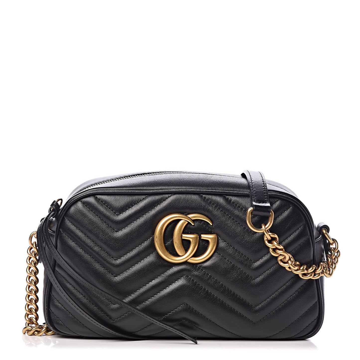 Calfskin Matelasse Small GG Marmont Chain Shoulder Bag Black