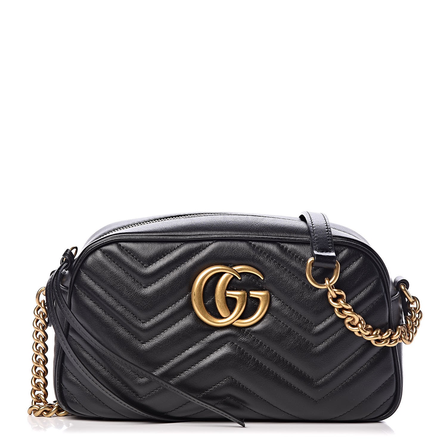 Gucci Calfskin Matelasse Small GG Marmont Chain Shoulder Bag Black 1 of 11