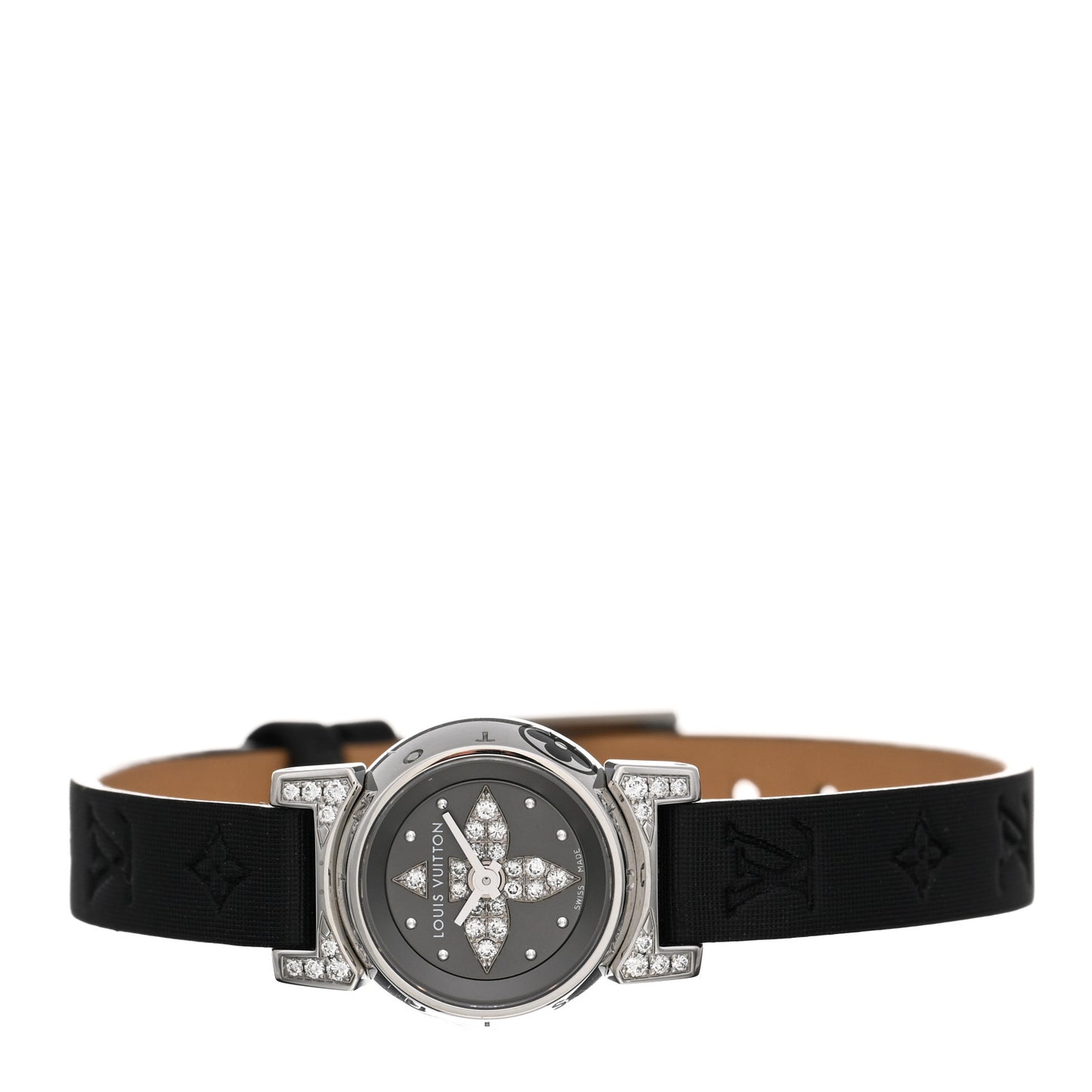 LOUIS VUITTON Stainless Steel Douceur Diamond 18mm Tambour Bijou Quartz Watch Grey