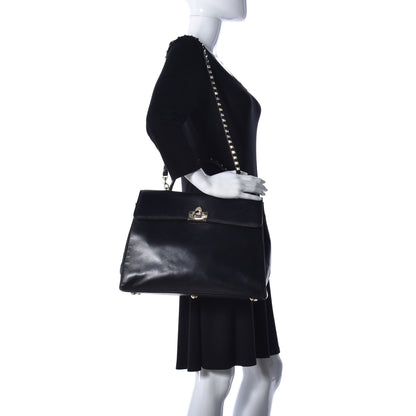Valentino Garavani Vitello Large Rockstud Single Handle Flap Satchel Black 2 of 12