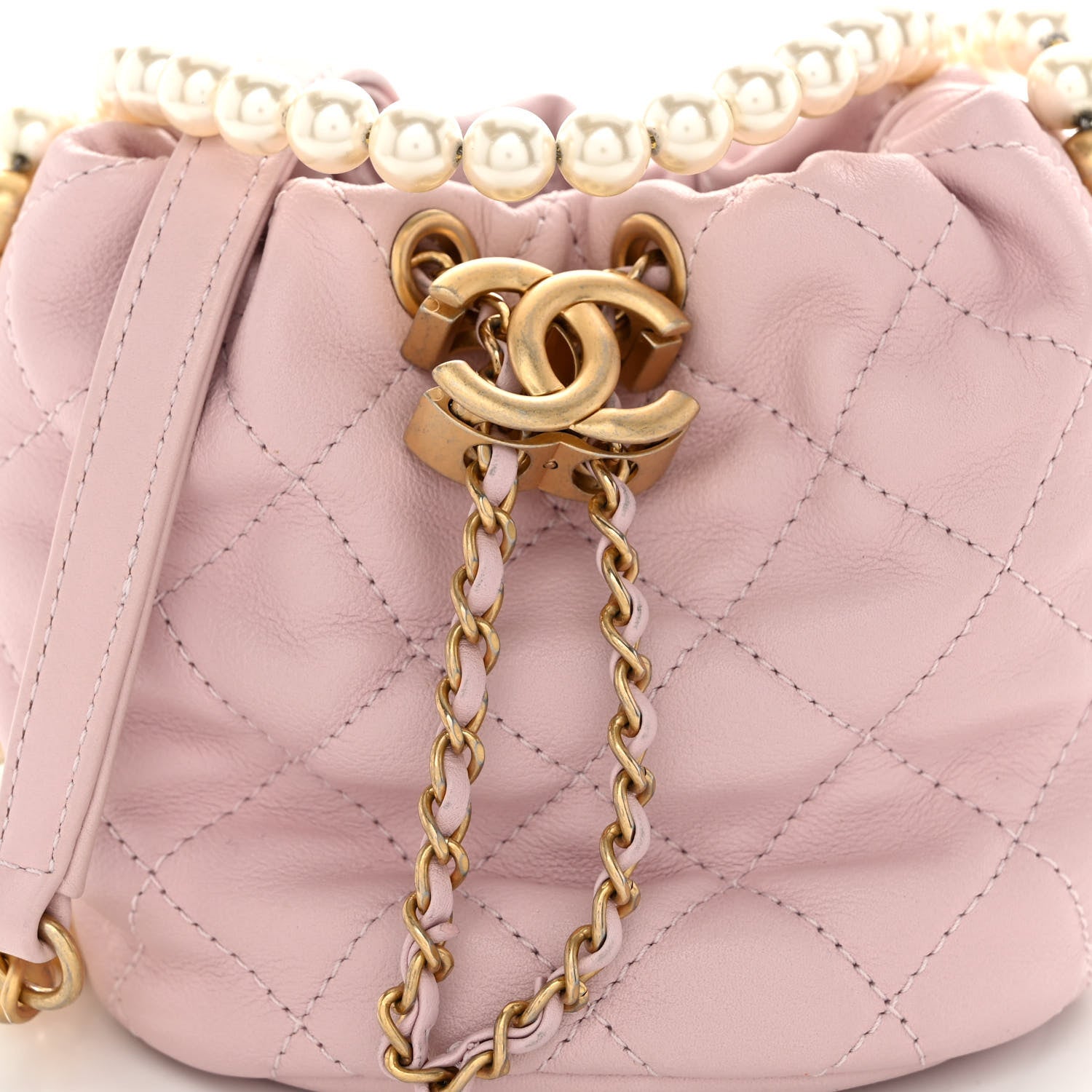 Chanel Calfskin Quilted Pearl Mini About Pearls Drawstring Bucket Light Pink 8 of 10