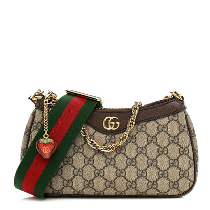Gucci GG Supreme Monogram Textured Dollar Calfskin Web Small Ophidia GG Handbag Beige Ebony New Acero 1 of 17