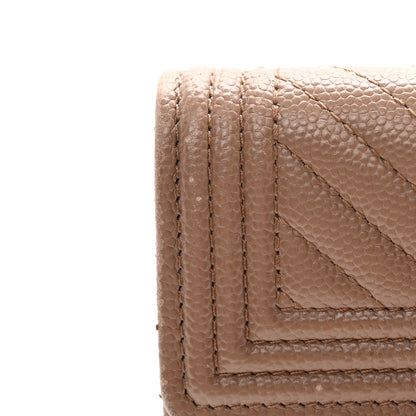 Chanel Caviar Chevron Quilted Boy Card Holder Dark Beige 9 of 11