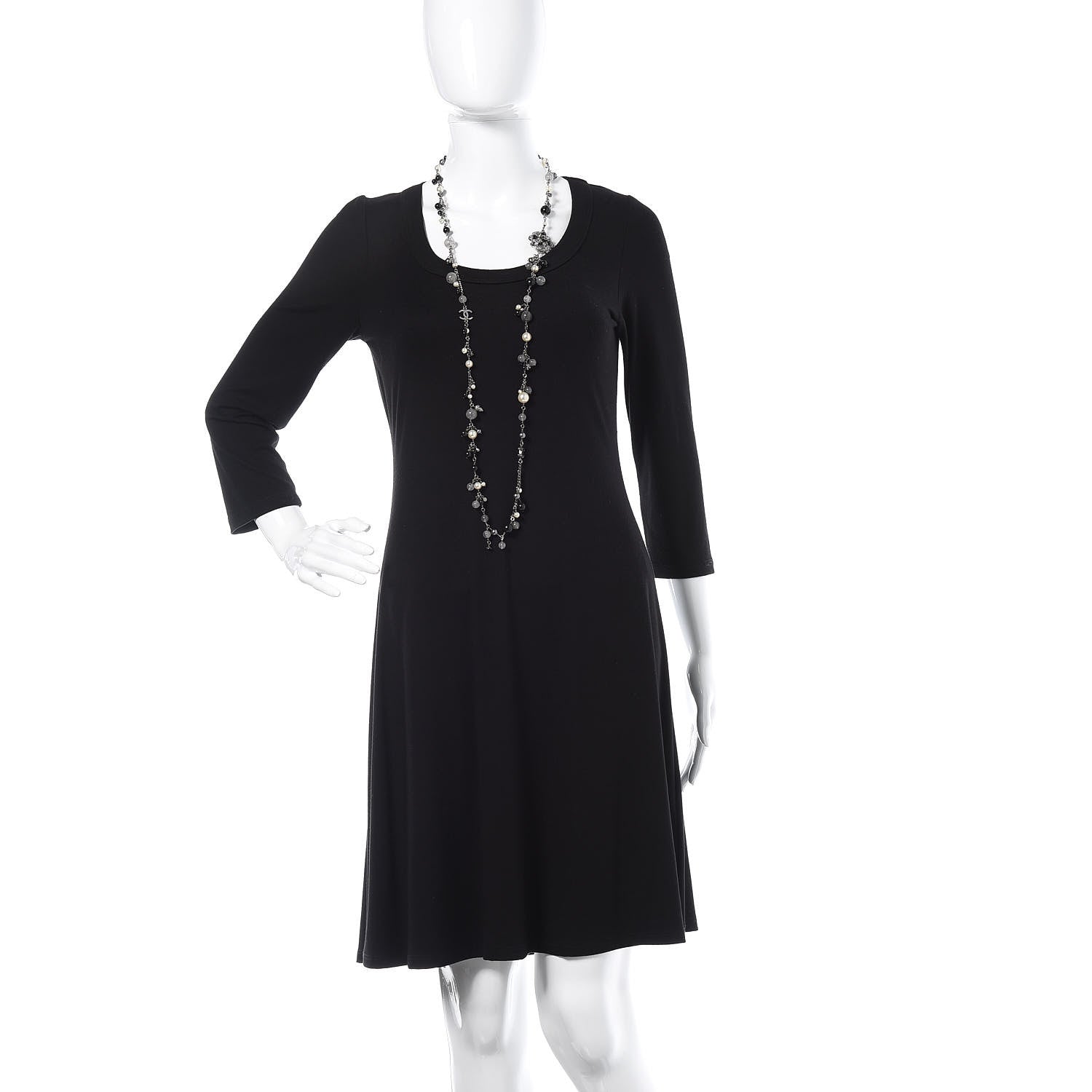 Chanel Pearl Crystal Bead CC Long Necklace Black 2 of 6