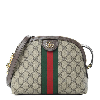 Gucci GG Supreme Monogram Textured Dollar Calfskin Web Small Ophidia Dome Shoulder Bag Beige Ebony New Acero 1 of 10