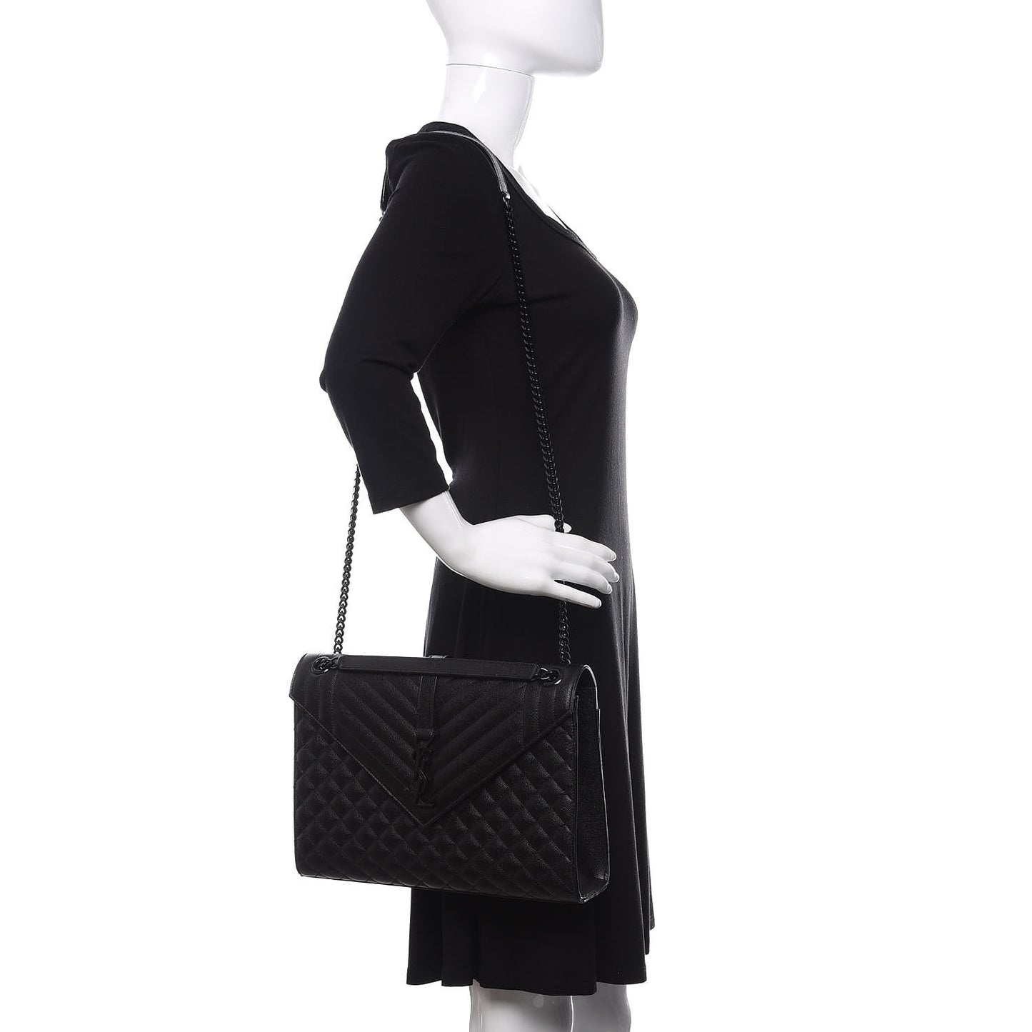 Grain De Poudre Textured Mixed Matelasse Large Triquilt Monogram Monochrome Satchel Black