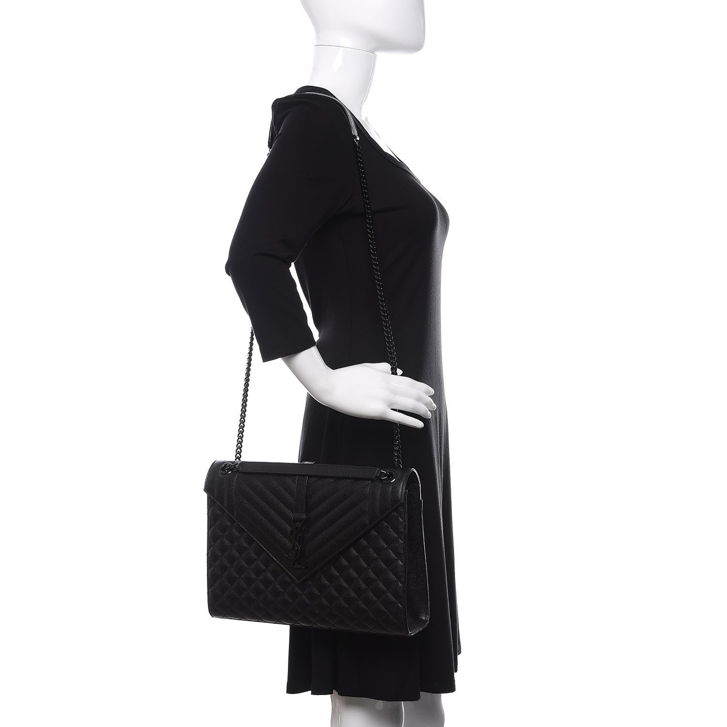 Saint Laurent Grain De Poudre Textured Mixed Matelasse Large Triquilt Monogram Monochrome Satchel Black 2 of 9