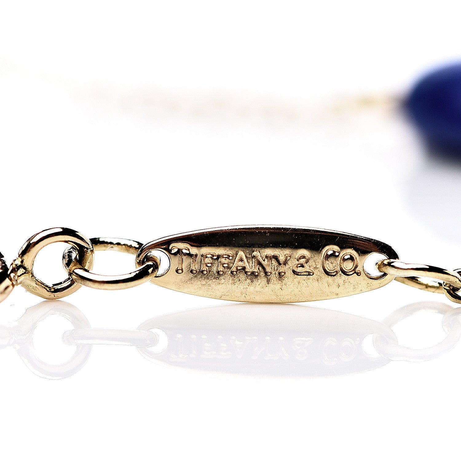 Tiffany 18K Yellow Gold Lapis Lazuli Elsa Peretti Bean Bracelet 6 of 7
