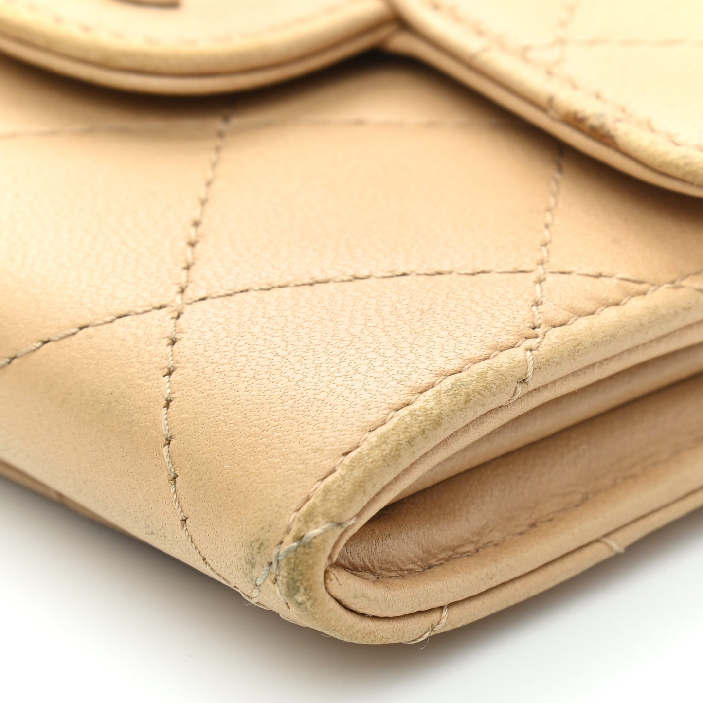 Lambskin Quilted Flap Card Holder Wallet Beige