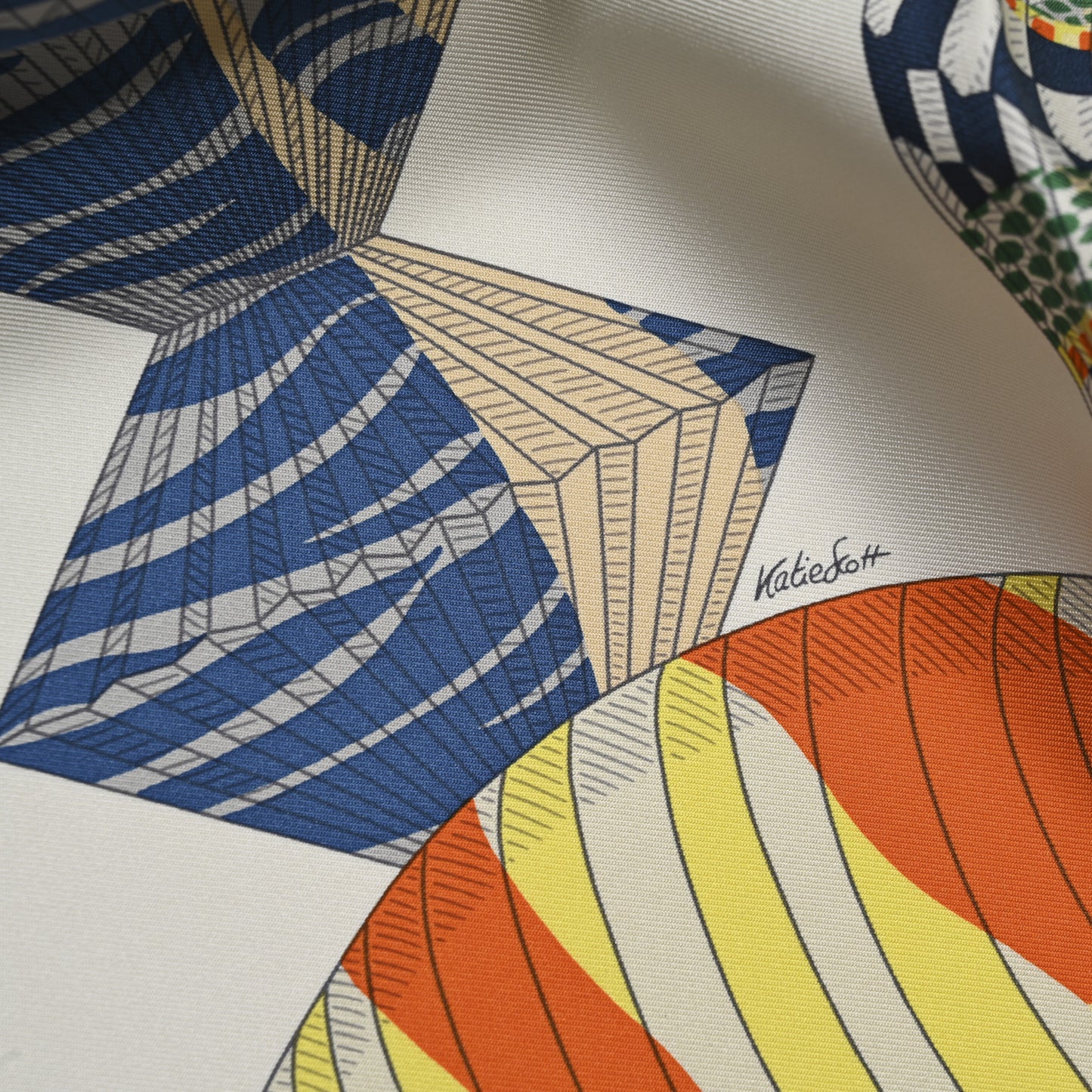 Silk Lanternes Ballons et Cocardes Scarf 90 Orange Creme Vert