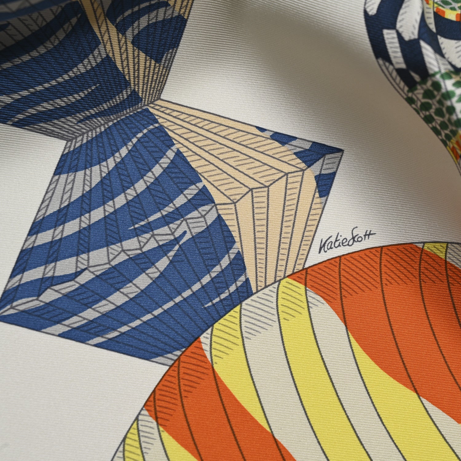 Hermes Silk Lanternes Ballons et Cocardes Scarf 90 Orange Creme Vert 6 of 6
