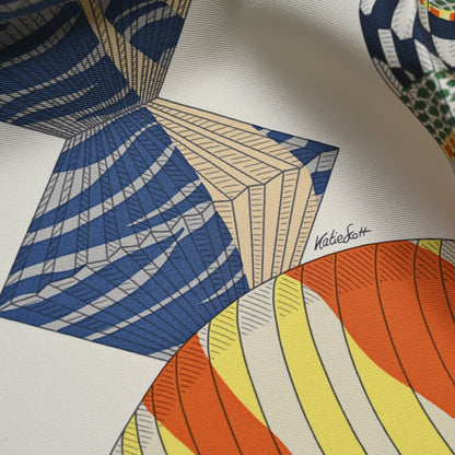 Hermes Silk Lanternes Ballons et Cocardes Scarf 90 Orange Creme Vert 6 of 6