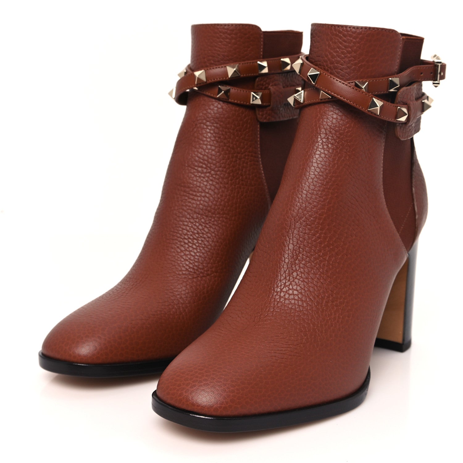 Valentino Garavani Grainy Calfskin Rockstud Chelsea 90mm Ankle Boots 39.5 Bright Cognac 4 of 10