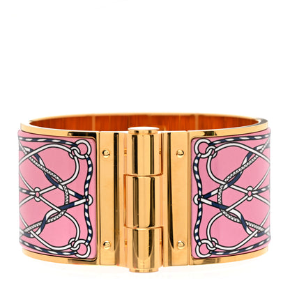 Hermes Enamel Printed Cuirs Marins Wide Hinged Bracelet L Quadrichromie 1 of 5