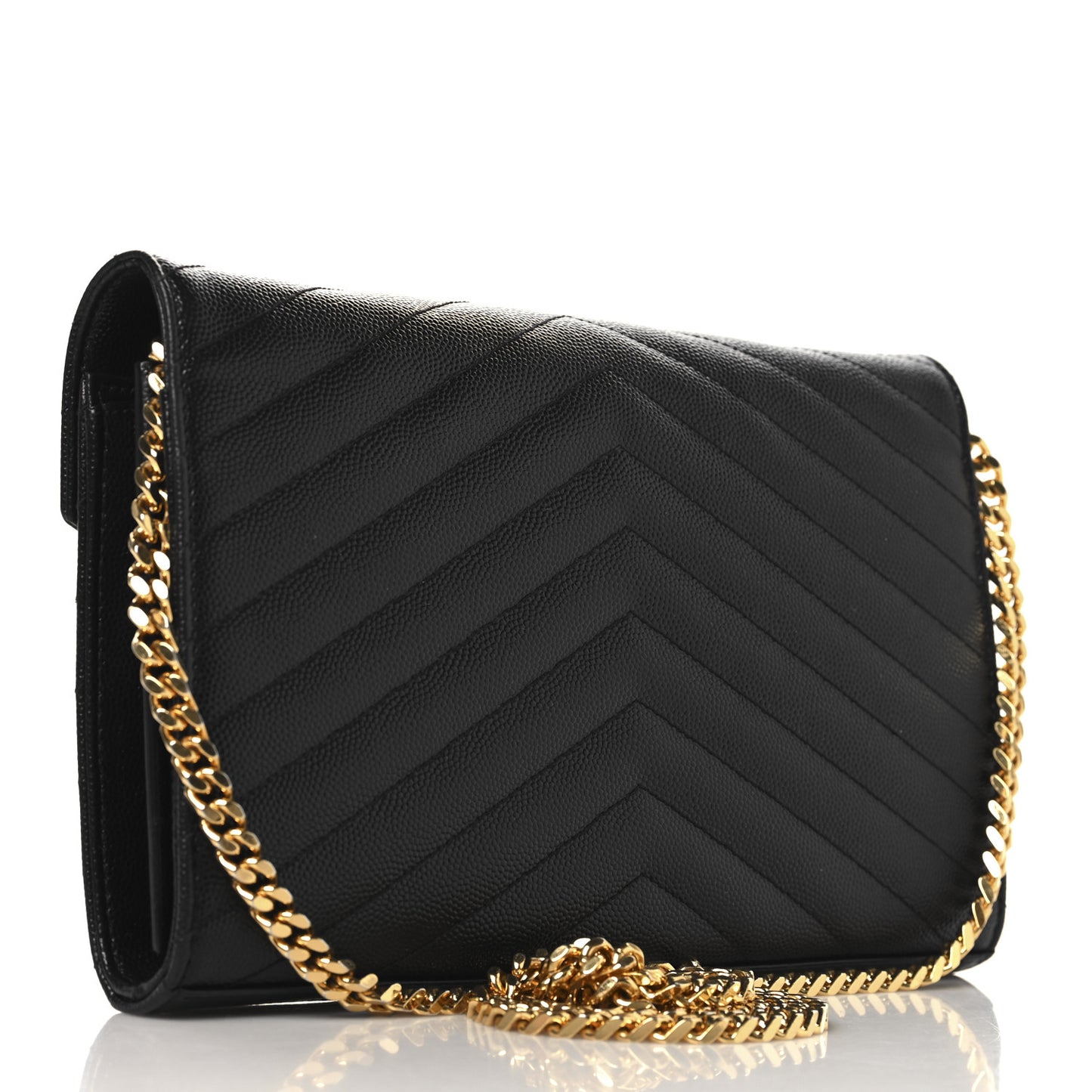 Grain De Poudre Matelasse Chevron Monogram Chain Wallet Black