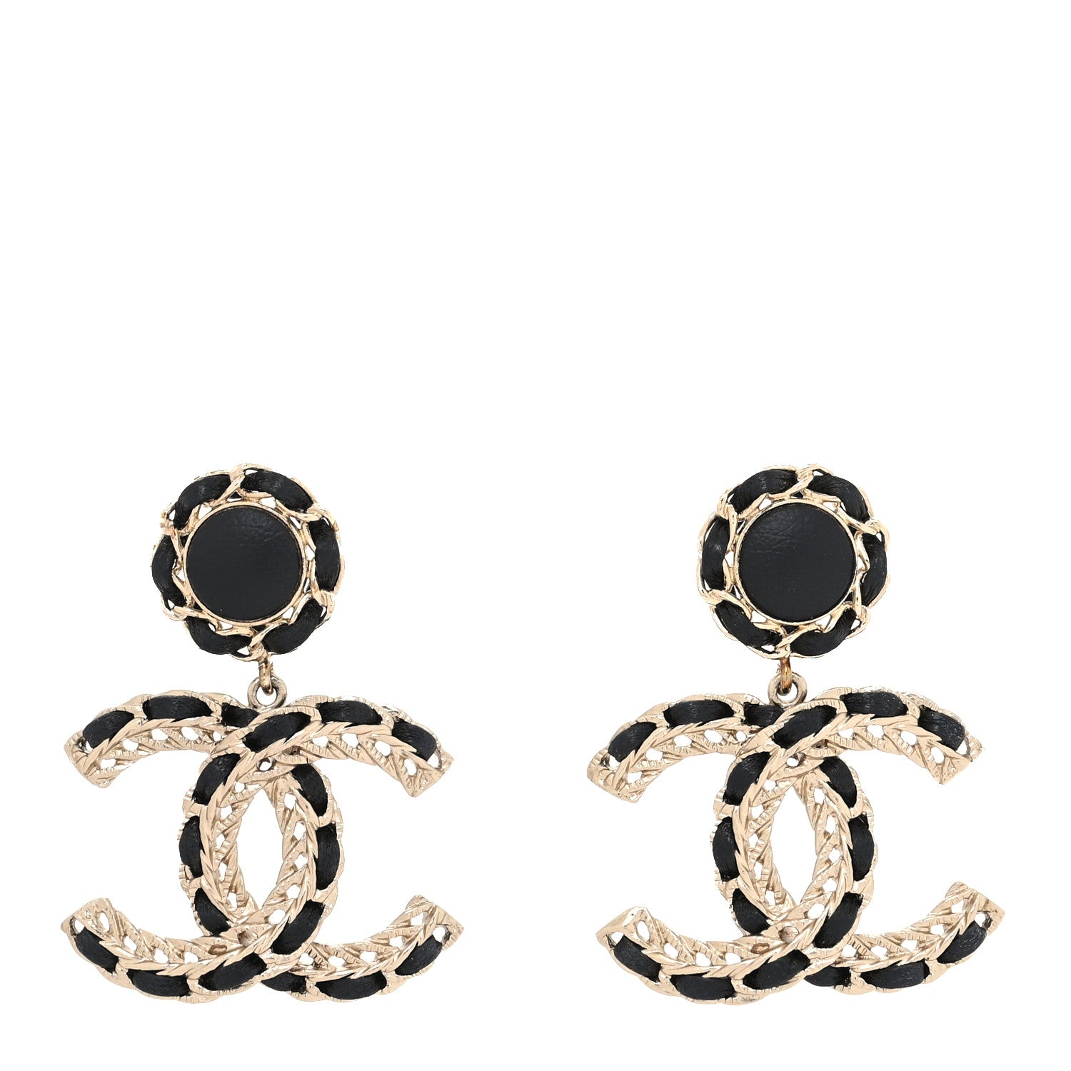 Chanel Lambskin CC Chain Drop Earrings Black Gold 1 of 4
