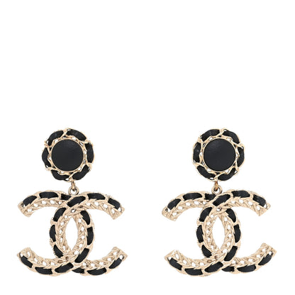 Chanel Lambskin CC Chain Drop Earrings Black Gold 1 of 4