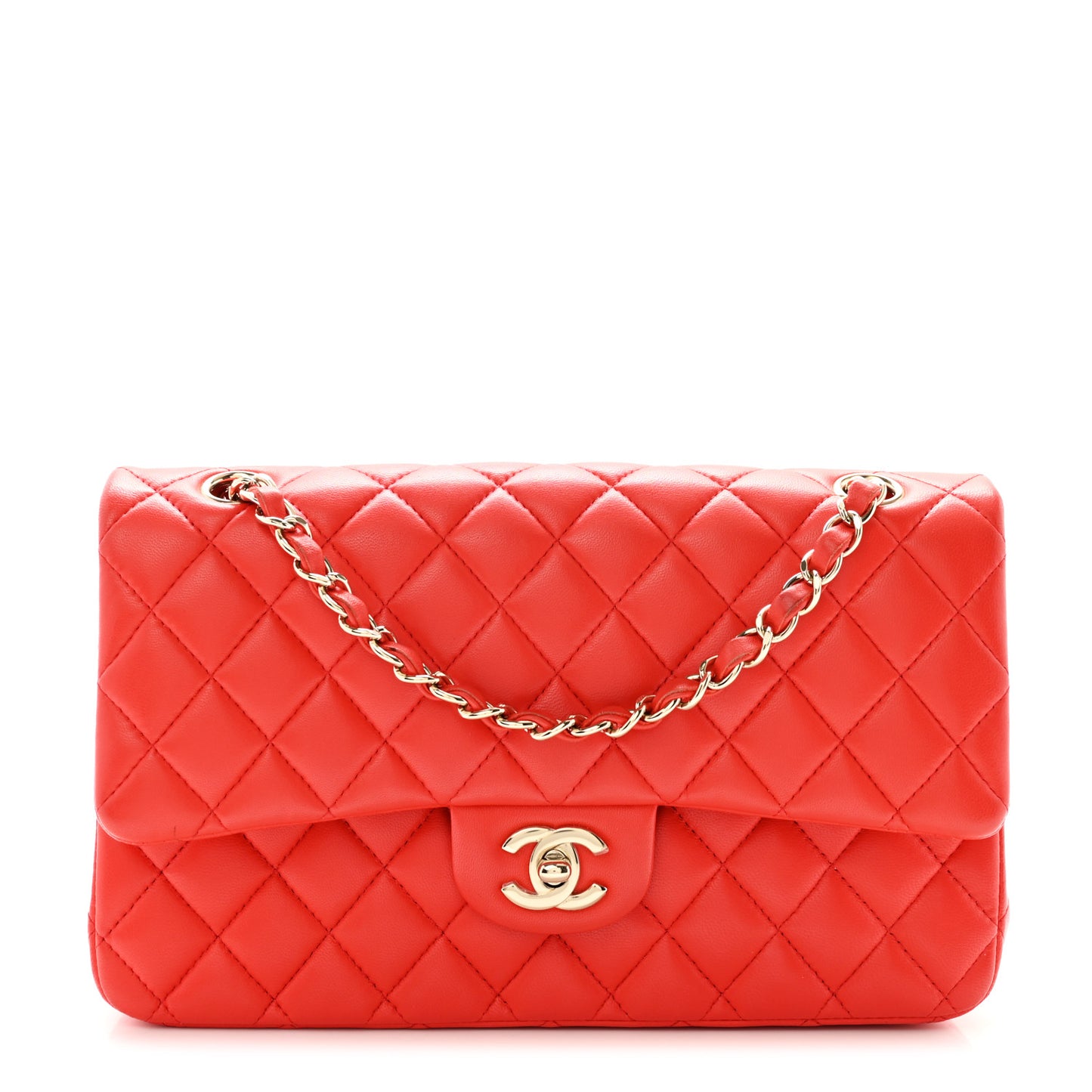 Lambskin Quilted Medium Double Flap Red