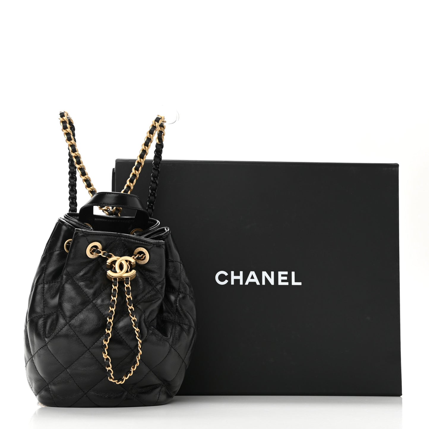 Calfskin Quilted CC Chain Bucket Backpack Black
