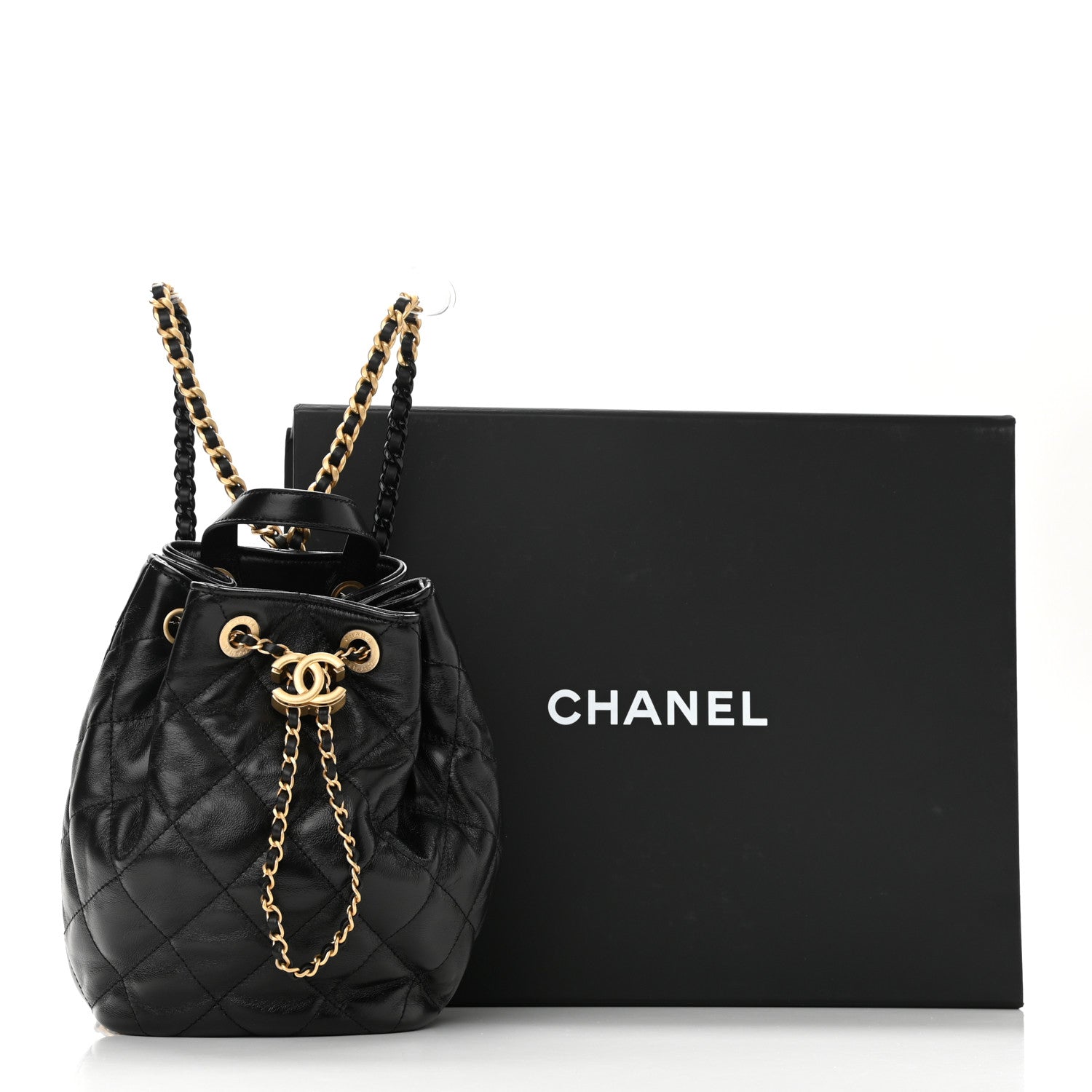 Chanel Calfskin Quilted CC Chain Bucket Backpack Black 11 of 11