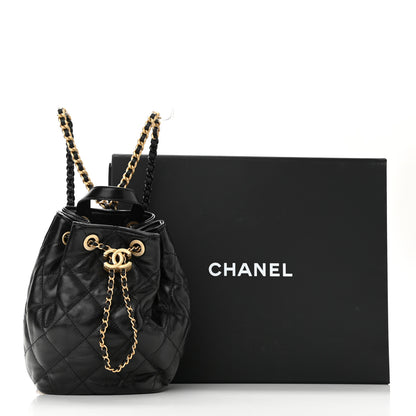 Chanel Calfskin Quilted CC Chain Bucket Backpack Black 11 of 11