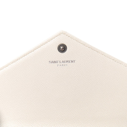 Saint Laurent Grain De Poudre Matelasse Chevron Monogram Envelope Chain Wallet Dove White 6 of 9