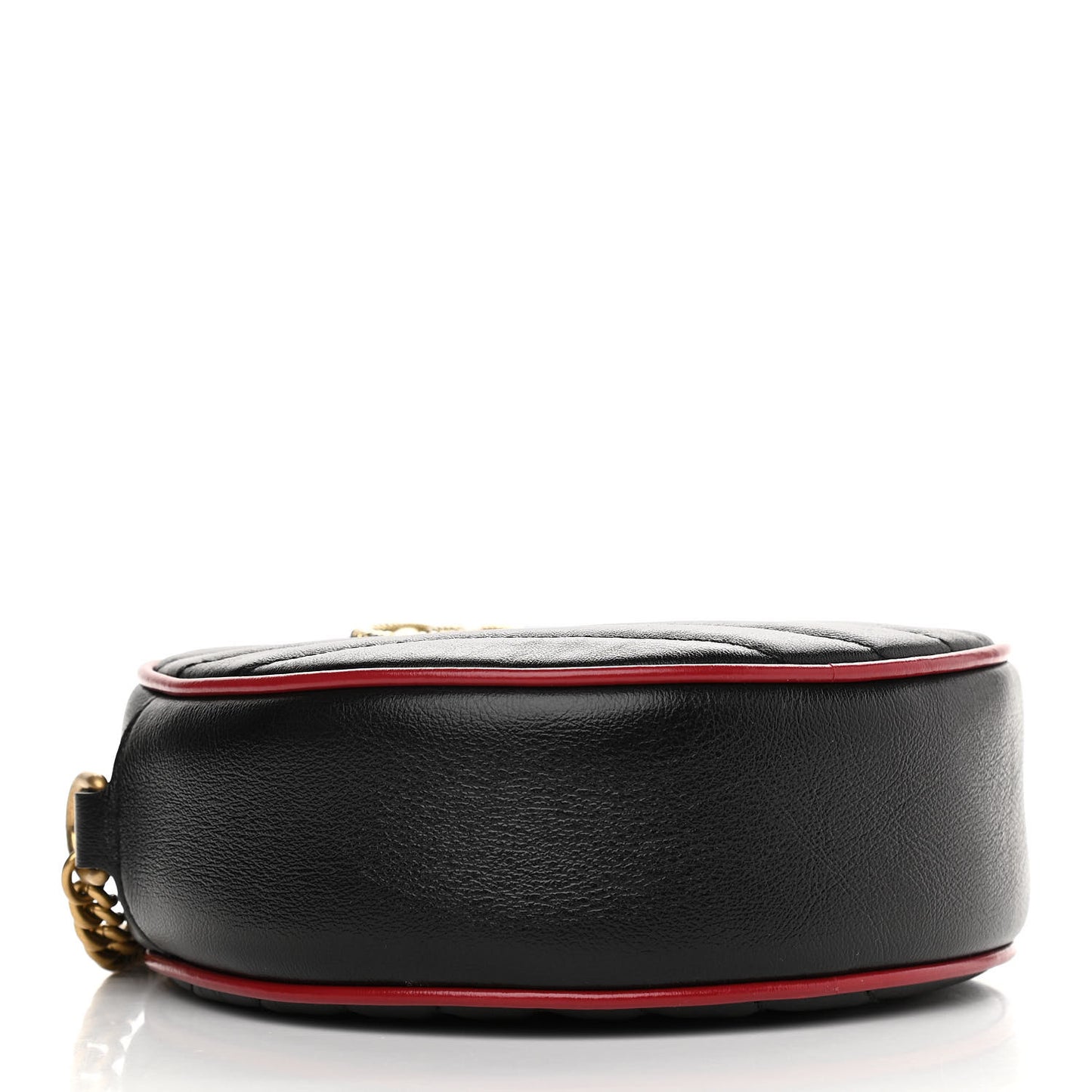 Vintage Effect Calfskin Matelasse Diagonal Mini Torchon GG Marmont Round Shoulder Bag Black Romantic Cherry