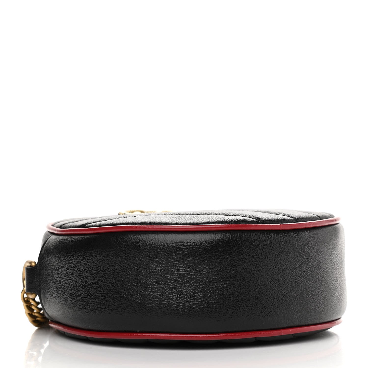 Gucci Vintage Effect Calfskin Matelasse Diagonal Mini Torchon GG Marmont Round Shoulder Bag Black Romantic Cherry 4 of 10