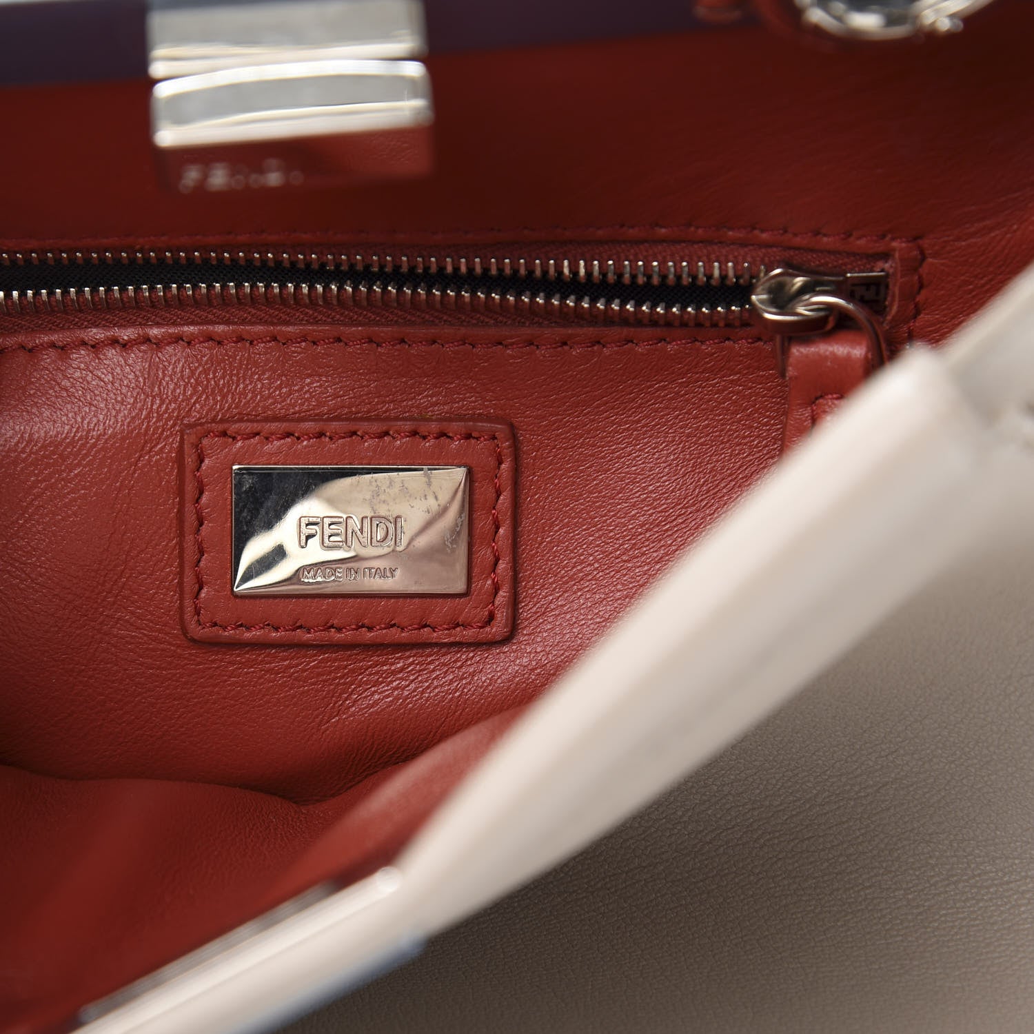 Fendi Nappa Colorblock Mini Peekaboo Iconic Satchel Grigio Polvere Carbone Bloody Mary 5 of 12