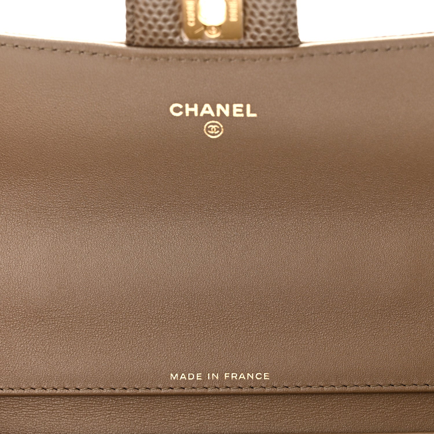 Chanel Calfskin Lizard Embossed Top Handle Long Clutch With Chain Dark Khaki 7 of 12