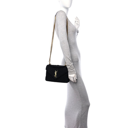 Saint Laurent Suede Matelasse Chevron Monogram Medium College Bag Black 2 of 11