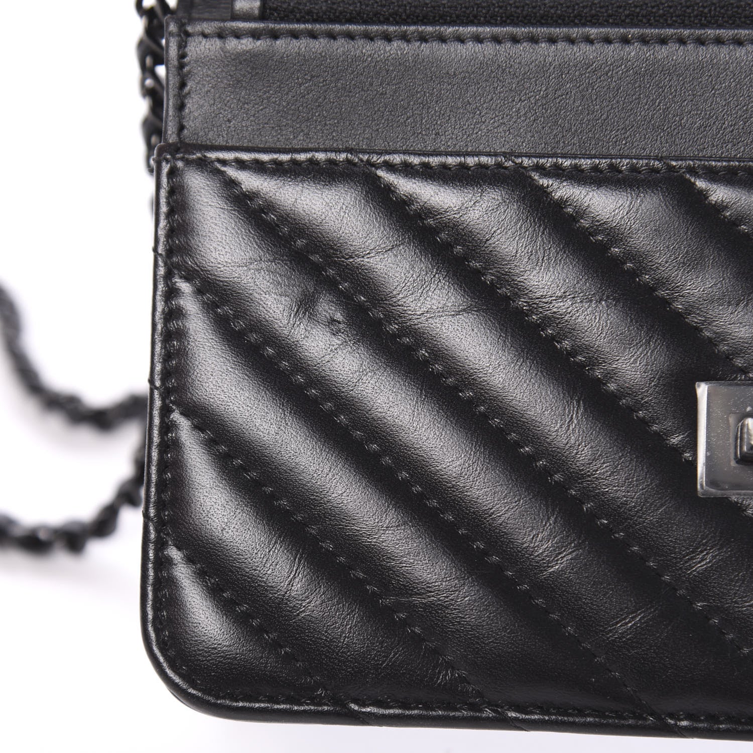 Chanel Aged Calfskin Chevron Quilted Reissue Wallet On Chain WOC So Black 12 of 14
