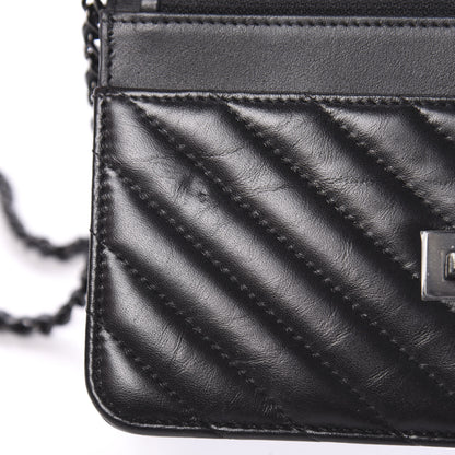 Chanel Aged Calfskin Chevron Quilted Reissue Wallet On Chain WOC So Black 12 of 14