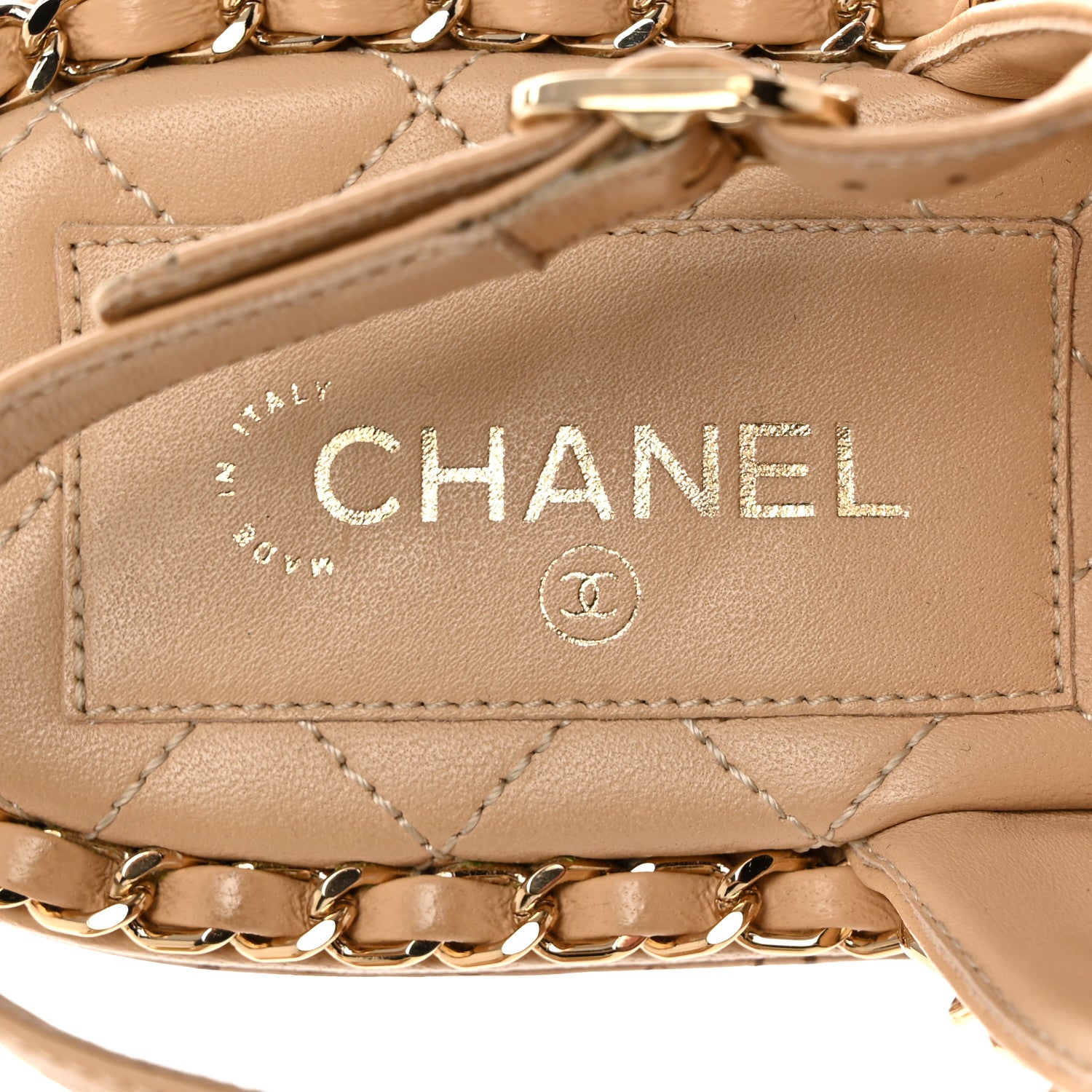 Chanel Lambskin Cork Chain Sandals 37 Beige 6 of 8