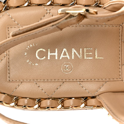 Chanel Lambskin Cork Chain Sandals 37 Beige 6 of 8