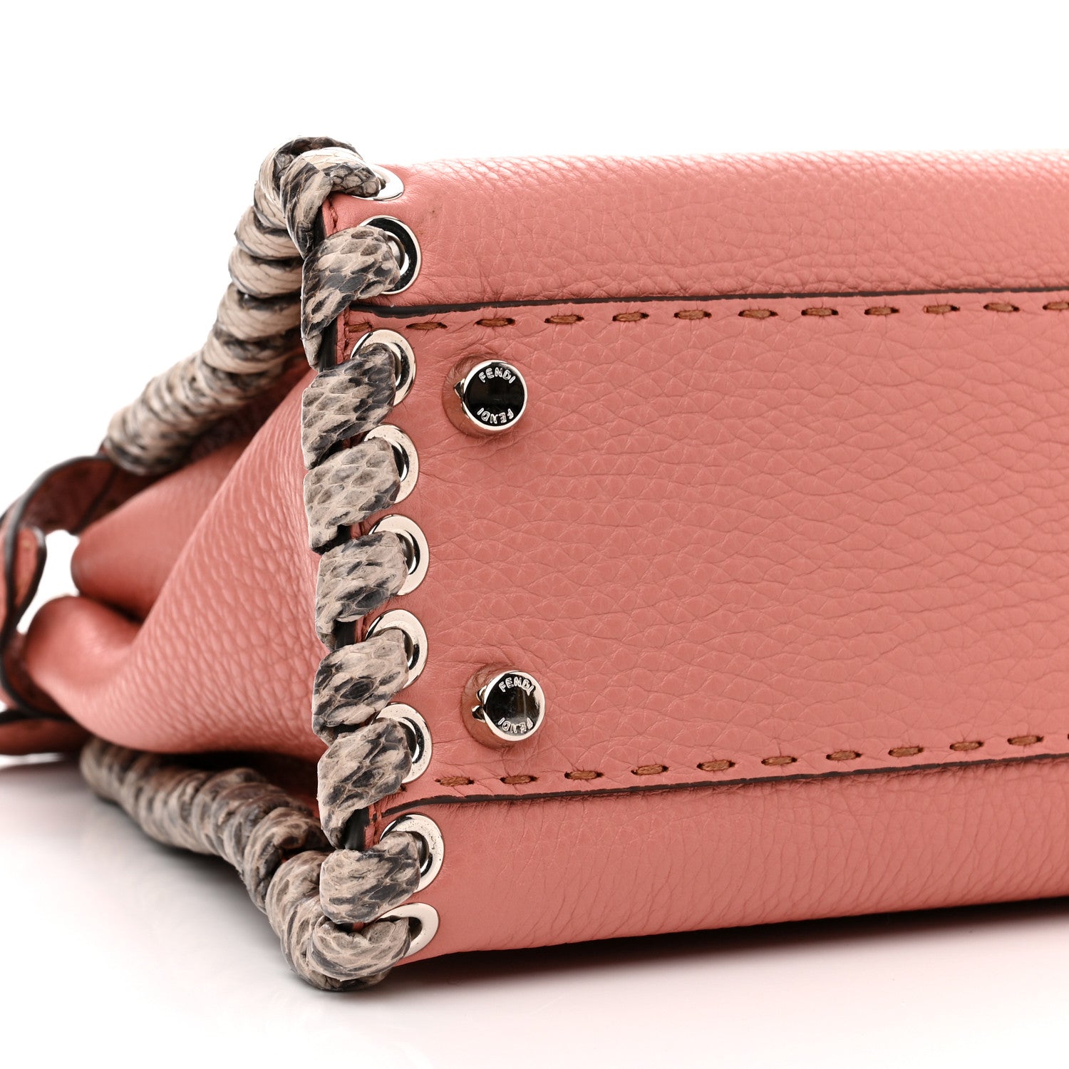 Fendi Cuoio Romano Selleria Elaphe Lace Up Medium Peekaboo Iconic Satchel Make Up Taupe 10 of 11