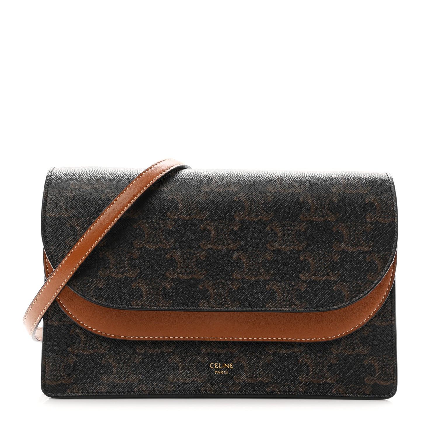 Triomphe Canvas Lambskin Wallet On Strap Tan