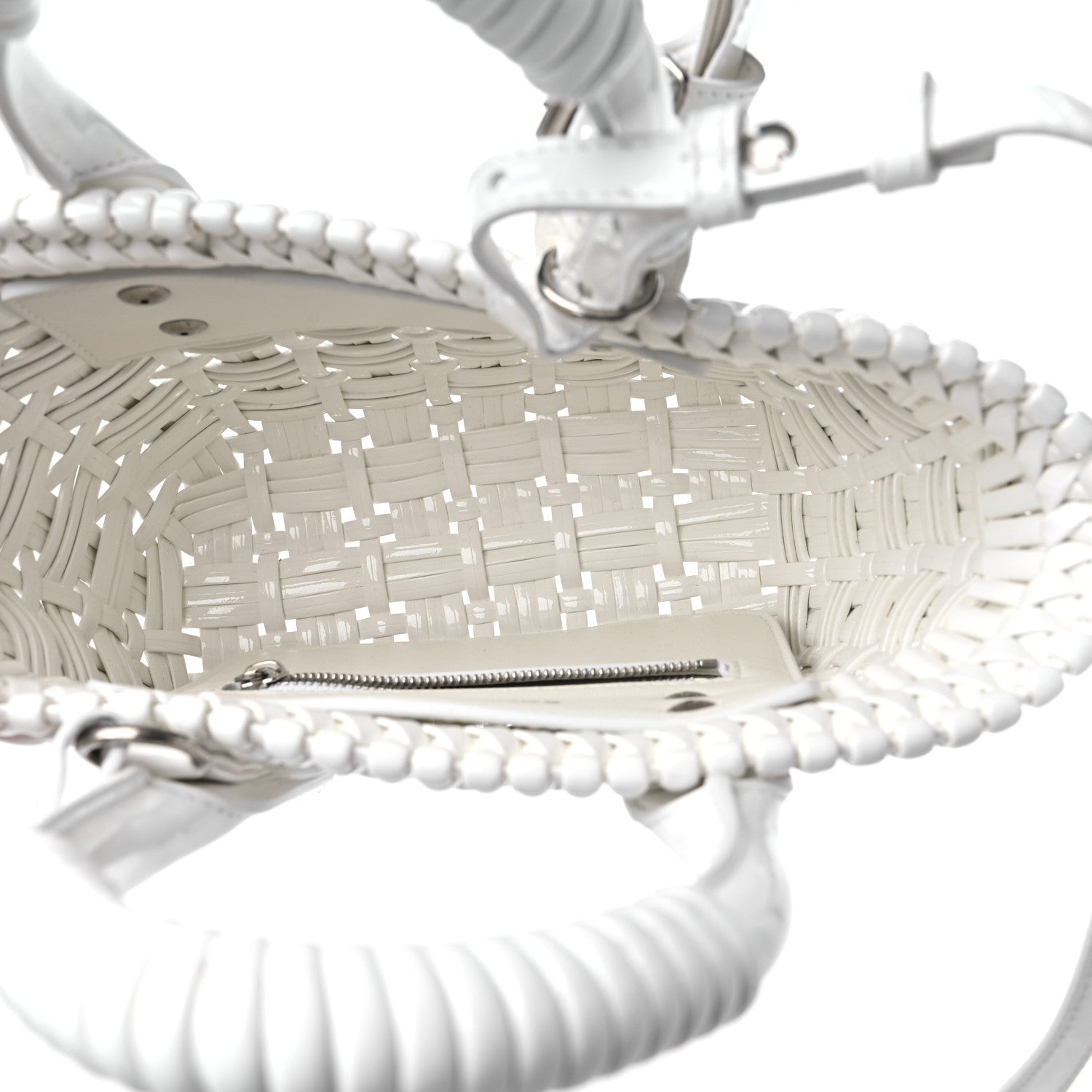 Balenciaga Faux Calfskin Braided Varnished XXS Bistro Basket White 5 of 9
