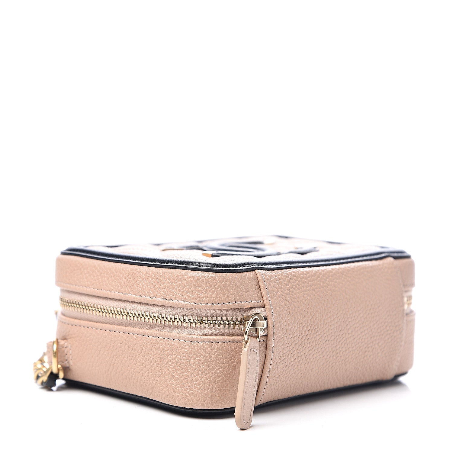 Chanel Caviar Quilted CC Filigree Vanity Clutch With Chain Beige Black 3 of 9