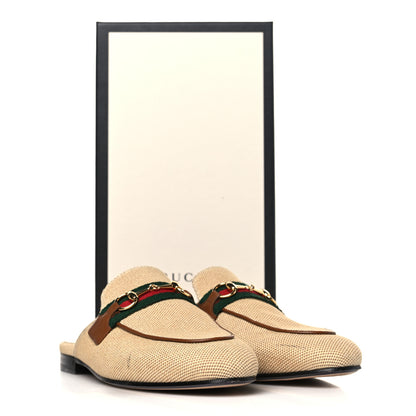 Gucci Canvas Vintage Charlotte Web Princetown Slippers 37 Sand Cuir 13 of 13