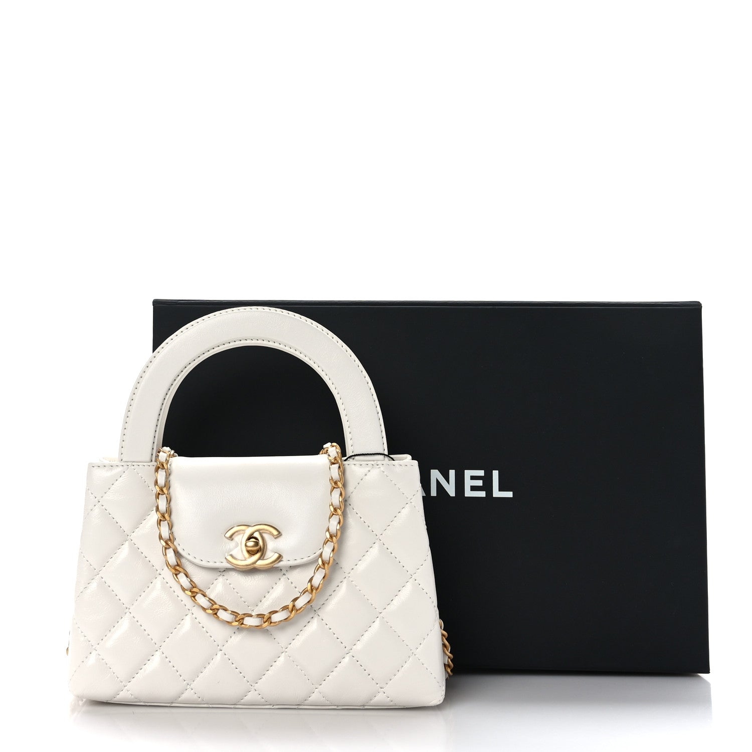 Chanel Shiny Aged Calfskin Quilted Nano Kelly Shopper White 10 of 10