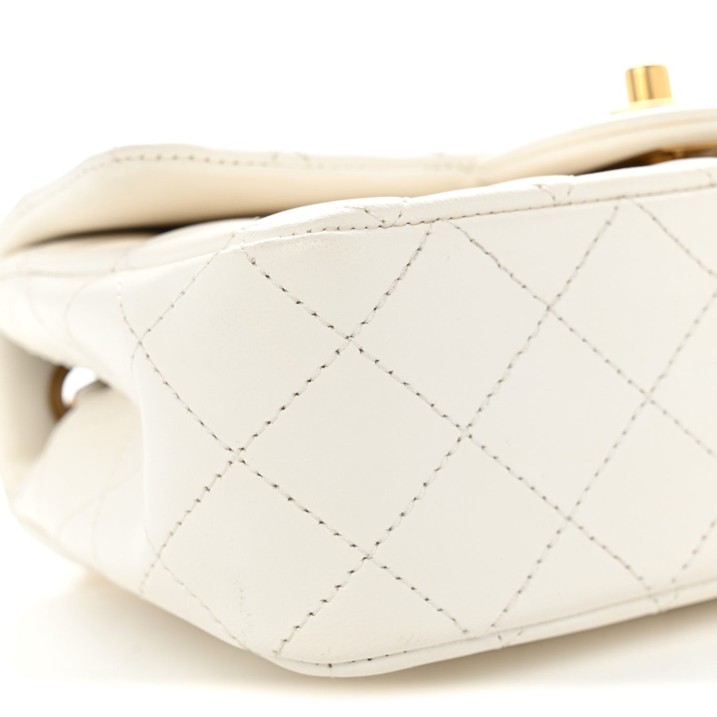 Lambskin Quilted Mini Rectangular Pearl Crush Flap White
